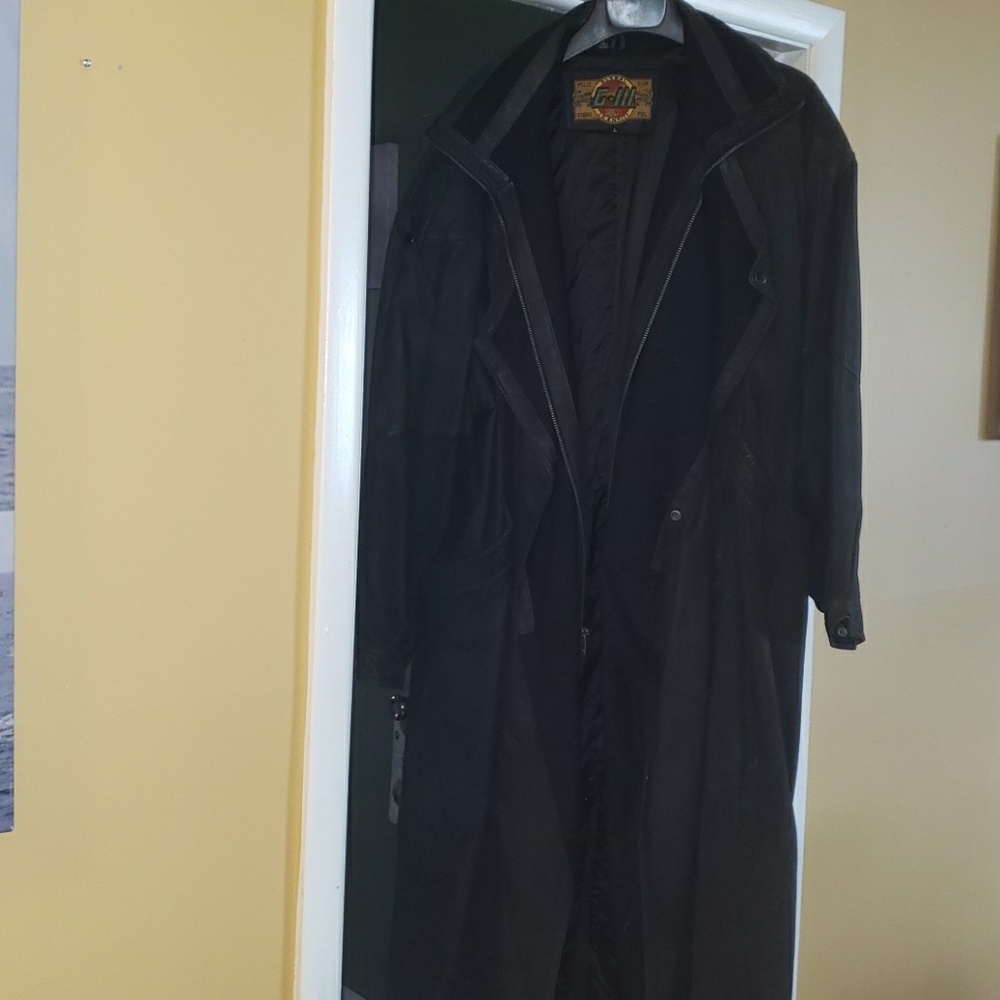Mens lg full length sueded leather trench